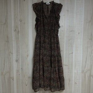 BB Dakota Steve Madden Ditsy Floral Chiffon Tiered Maxi Dress Boho Cottagecore L